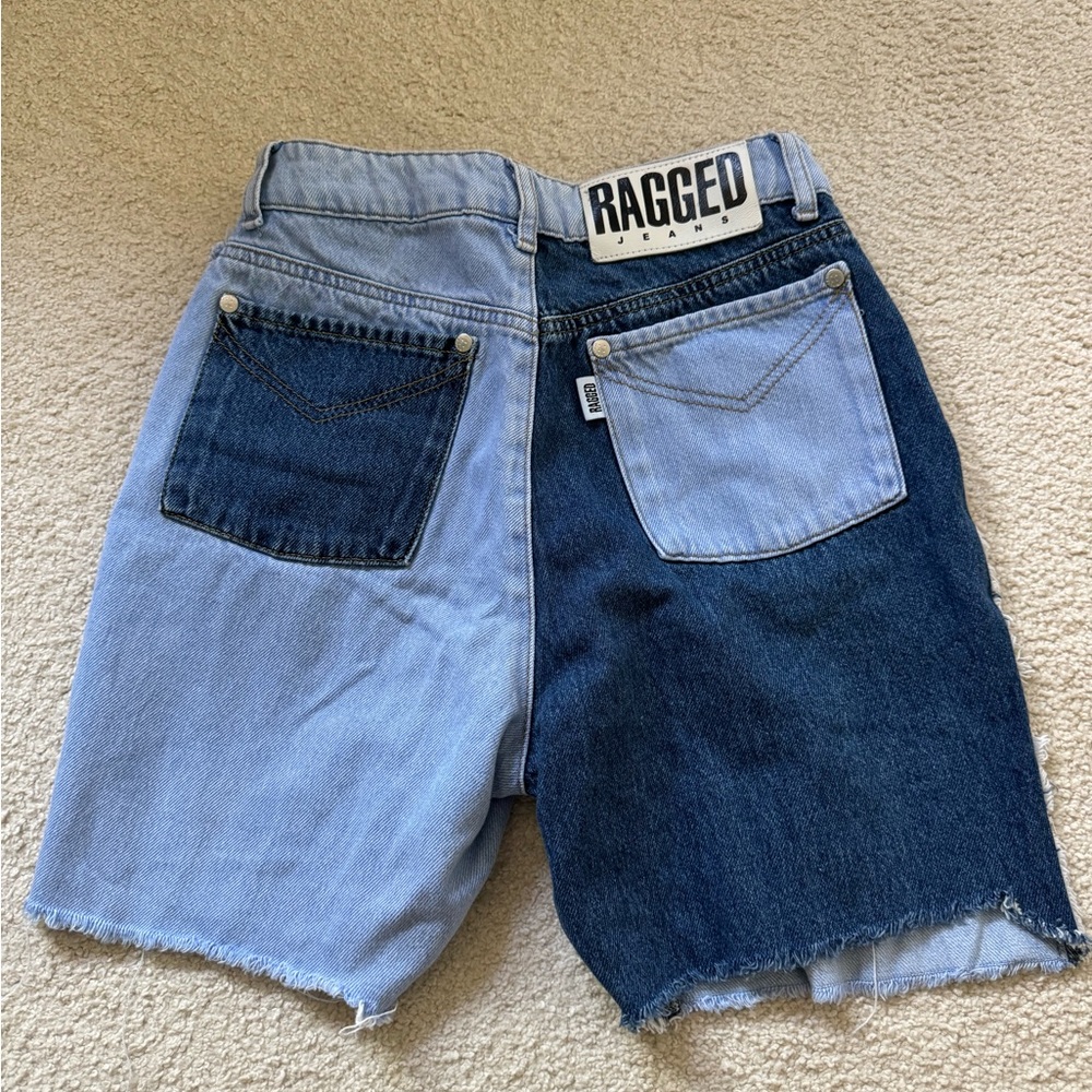 The Ragged Priest Two-Tone Jean Shorts - Light Blue and Dark Blue